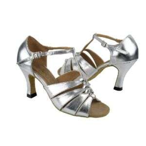 Silver Salsa Ballroom Latin Dance Shoes heel 3 Sz 9  