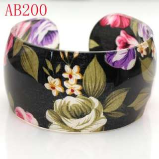 Open Ended Lucite Resin Flower Bangle Bracelet AB200  