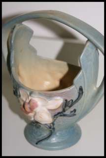 ROSEVILLE POTTERY ~ Blue Magnolia Basket / Vase 383 7 Vintage  