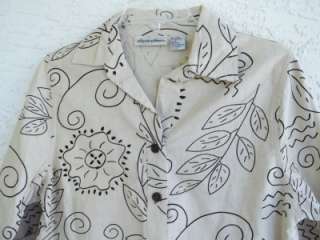 NWT ALLYSON WHITMORE SMALL LINEN BEIGE & BLACK FLORAL PRINT 3/4 SLEEVE 
