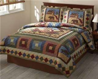   Green Red BEAR MOOSE RUSTIC LODGE CABIN Quilt Bedding Set NEW  