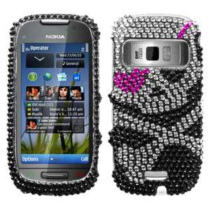BLING Diamante Hard Phone Cover Case FOR Nokia ASTOUND C7  00 SKULL 