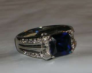 Mens Blue Sapphire Gemstone Ring 8mmx8mm Size 12  