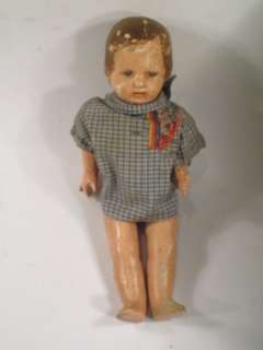 VINTAGE PAINTED PAPIER MACHE DOLL CLOTH SEE  