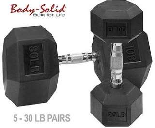 Body Solid Rubber Coated Hex Dumbbell Set (6 Pair of Hex Dumbbells 