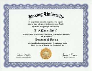 BOXING DIPLOMA GAME BOXER FAN PRIZE FIGHTING  GAG GIFT  