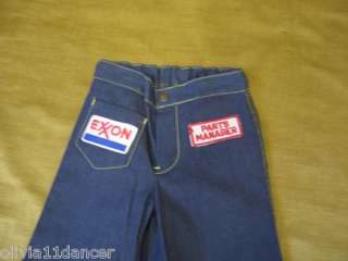 Vtg boys bell bottoms blue jeans pants mechanic Exxon Mobile Oil kids 