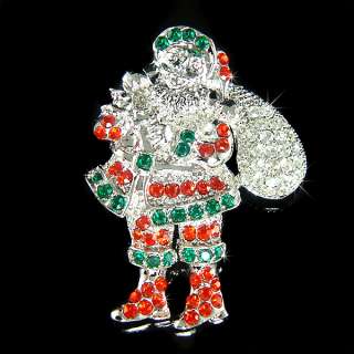   Crystal Rhinestone Holiday ~Santa Claus~~ Merry Xmas Gift Pin Brooch