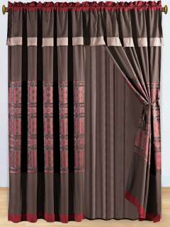   Jacquard Faux Silk Brown Red Comforter Set Queen King Curtains Sheet