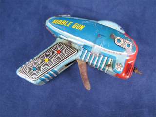 Vintage Exelo Japan Tin Litho Bubble Blowing Toy Gun  