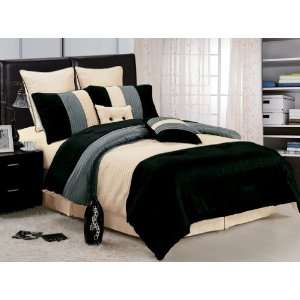  8 Pieces Beige, Blue and Black Luxury Stripe Comforter 102 