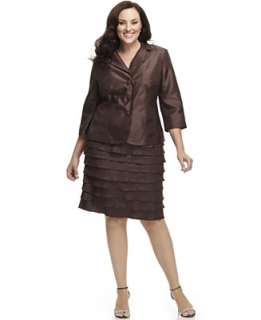 London Times Plus Size Suit, Three Quarter Sleeve Jacket and Tiered 