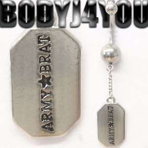 Belly Ring Army Brat Plate Dangle 14g Belly Button Navel Ring   Free 