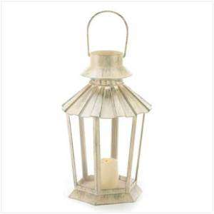 Shabby Weathered Hexagon Shape Garden Candle Lantern  