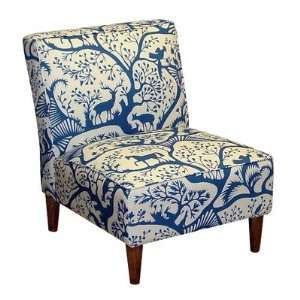    Armless Chair with Woodland Design in Blue Furniture & Decor