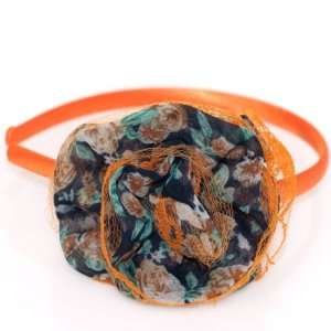  Rose Flower Shape Headband Orange and Blue Tones Jewelry