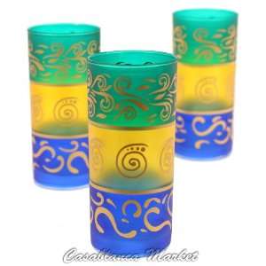 Moroccan Kiss Me Water Glasses Green/Yellow/Blue (Set of 6)  