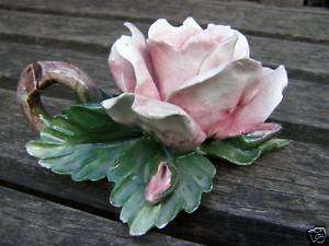 VINTAGE CAPODIMONTE ITALY ROSE FLOWER CANDLE HOLDER  