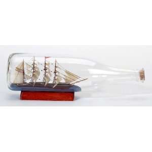  Miniature Tall Ship In Glass Bottle Rigged Model Barque 
