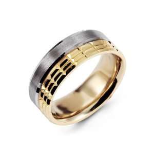    Brushed 14k White Gold Cut Yellow Gold Wedding Ring Jewelry