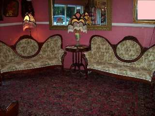 VICTORIAN PARLOR SET 2 MATCHING SETTEES CARVED ROSES OUTSTANDING 