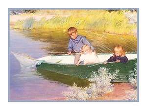   Artist Charles Curran Children Fishing Boat Counted Cross Stitch Chart