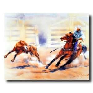 Western Rodeo Cowboy Calf Roping Horse Animal Picture Art 