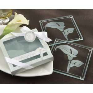 Calla Lilies Frosted Glass Coasters in Floral Inspired Gift Box 
