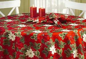   PINECONE HOLLY HOLIDAY CHRISTMAS TABLECLOTH 60X84 RECT or OVAL  