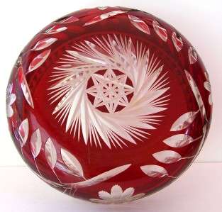 Elegant Ruby Red Cut To Clear Glass Bowl Fernery Czech Bohemian  