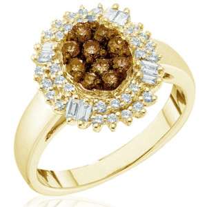 Chocolate Brown Diamond Cluster Ring Yellow Gold.78 CT  