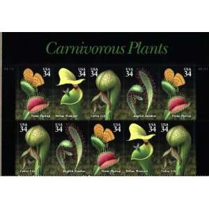 2001 CARNIVOROUS PLANTS #3531a Plate Block of 10 x 34 cents US Postage 
