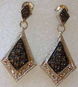 Chocolate Brown Color Diamond Sterling Silver Dangle Earrings .20ct 