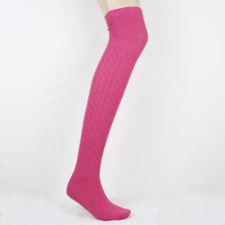cable knit over the knee winter socks color fuchsia material polyester 