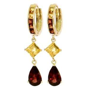  14k Solid Gold Garnet & Citrine Dangle Earrings Jewelry