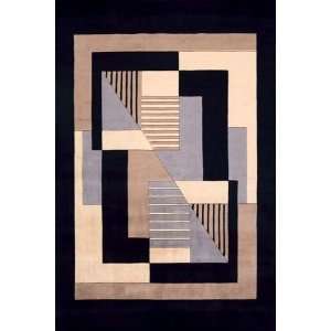  New Wave Black Contemporary Wool Hand Tufted Area Rug 2.00 