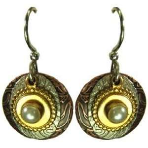  Jody Coyote Copper Gold Pearl Disc Earrings QM103 Jewelry