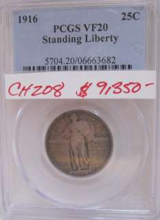 1916 Standing Liberty Quarter Dollar PCGS VF20 CH208  