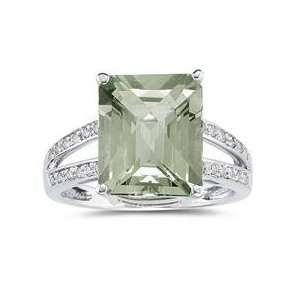    Emerald Cut Green Amethyst and Diamond Ring 10k White Gold Jewelry
