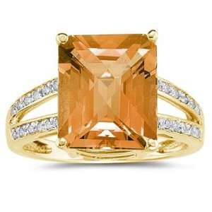 Emerald Cut Citrine and Diamond Ring 10k Yellow Gold SZUL 