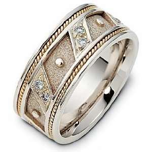   14 Karat Two Tone Gold Etruscan Style Diamond Wedding Band Ring   9.75