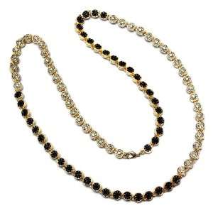 Mens 7 mm Wide 30 Inches Long Black White CZ Cubic Zirconia 18k Gold 