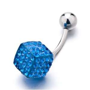 December Birthstone Blue Square Belly Button Ring Navel Piercing Body 