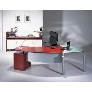  Contemporary Cherry Wood Glass Top Executive Office Desk 