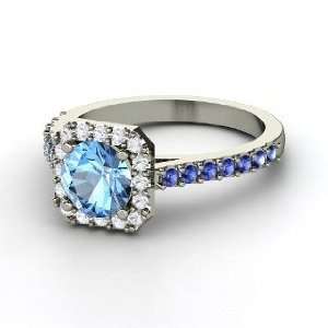  Adele Ring, Round Blue Topaz Platinum Ring with White 