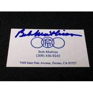 Bob Mathias (d.06) Auto Personal Business Card JSA   Sports 