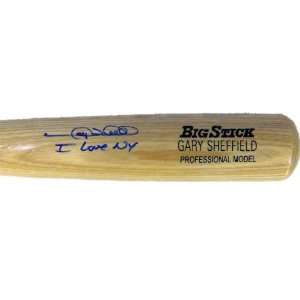 Gary Sheffield Autographed Blonde Bat with I Love NY Inscription