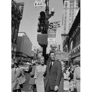  Playwright John Osborne Standing in Times Square with His 