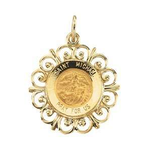  14K Yellow Gold Round St Michael Pendant Medal 