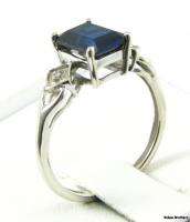   Solitaire SAPPHIRE RING   10k White Gold Diamond Accents Emerald Cut